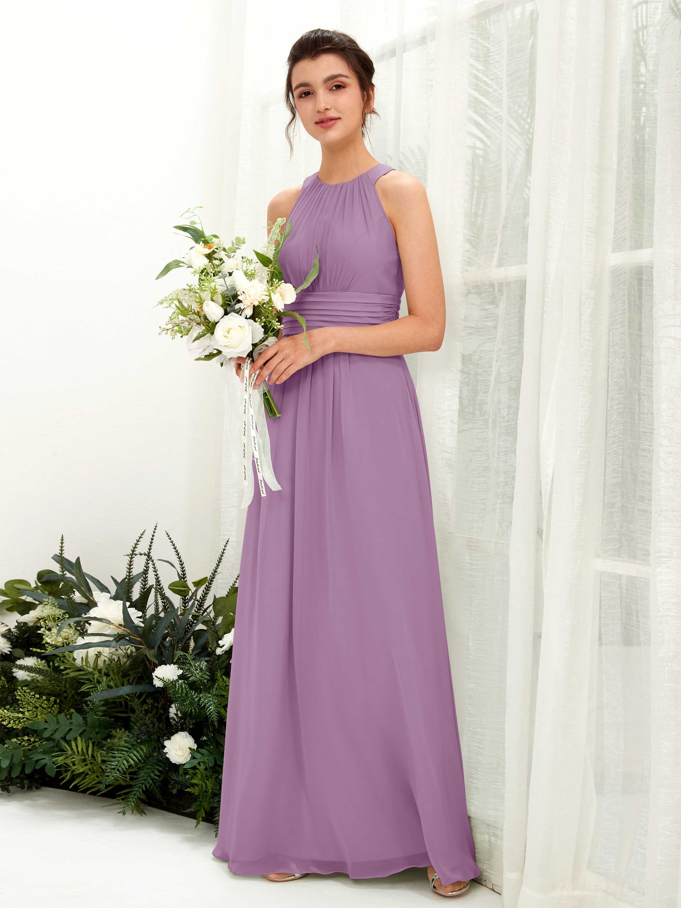 A-line Round Sleeveless Chiffon Bridesmaid Dress - Orchid Mist (81221521)#color_orchid-mist
