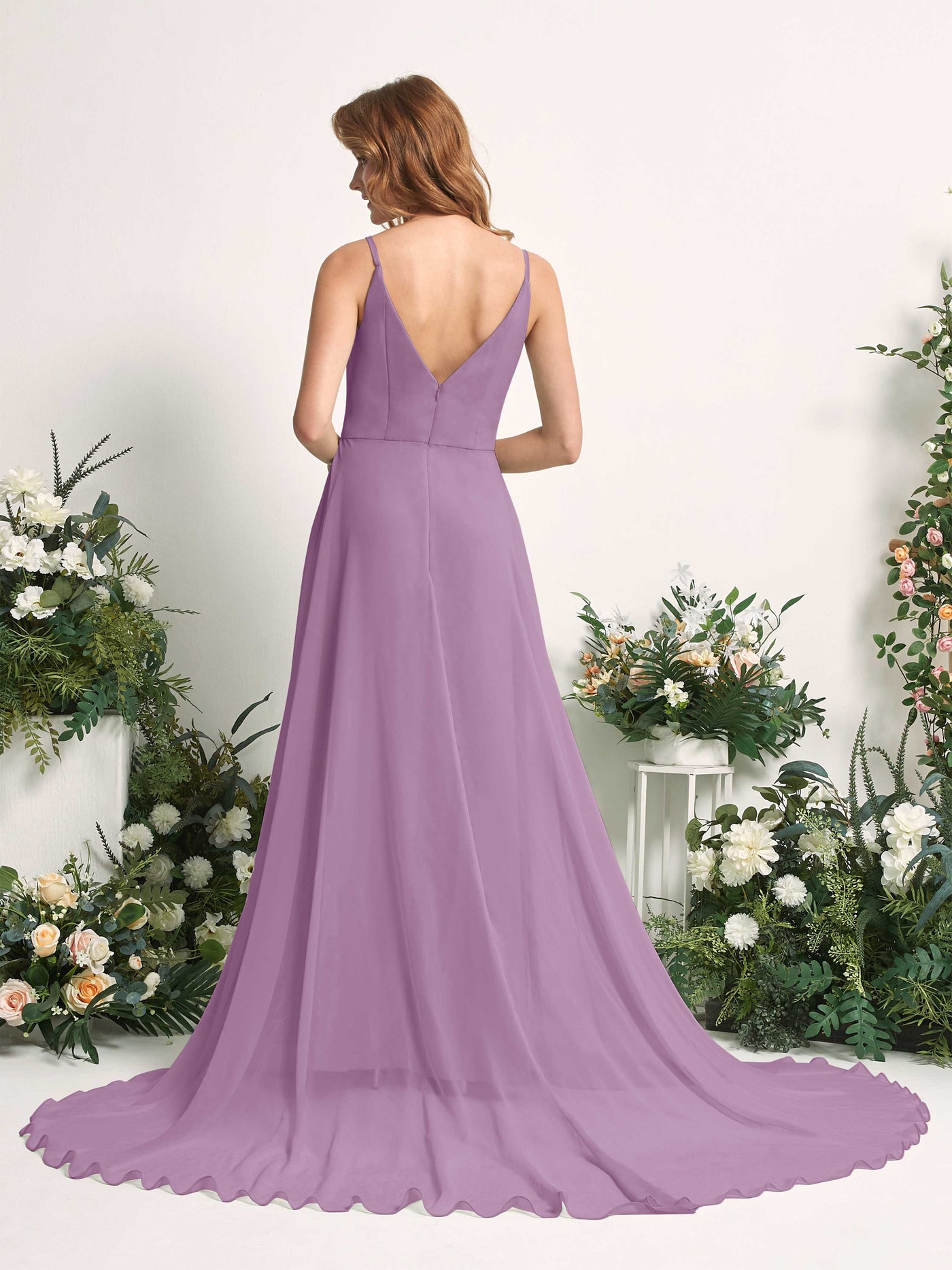 Bridesmaid Dress A-line Chiffon Spaghetti-straps Full Length Sleeveless Wedding Party Dress - Orchid Mist (81227721)#color_orchid-mist