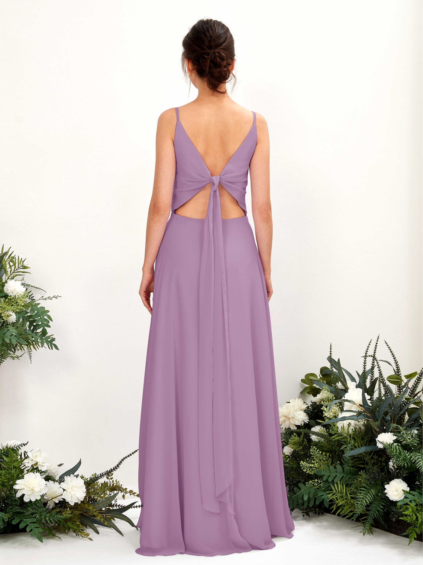 A-line Spaghetti-straps V-neck Sleeveless Chiffon Bridesmaid Dress - Orchid Mist (81220621)#color_orchid-mist