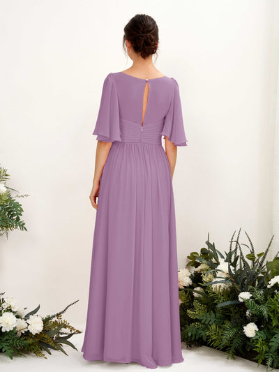 Carlyna Odette A-Line Orchid Mist Bridesmaid Dress Maxi Short Sleeve V-Neck Dress #color_orchid-mist