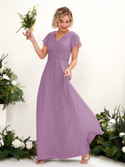 Carlyna Tolly A-Line Orchid Mist Bridesmaid Dress Maxi Cap Sleeve V-Neck Dress #color_orchid-mist