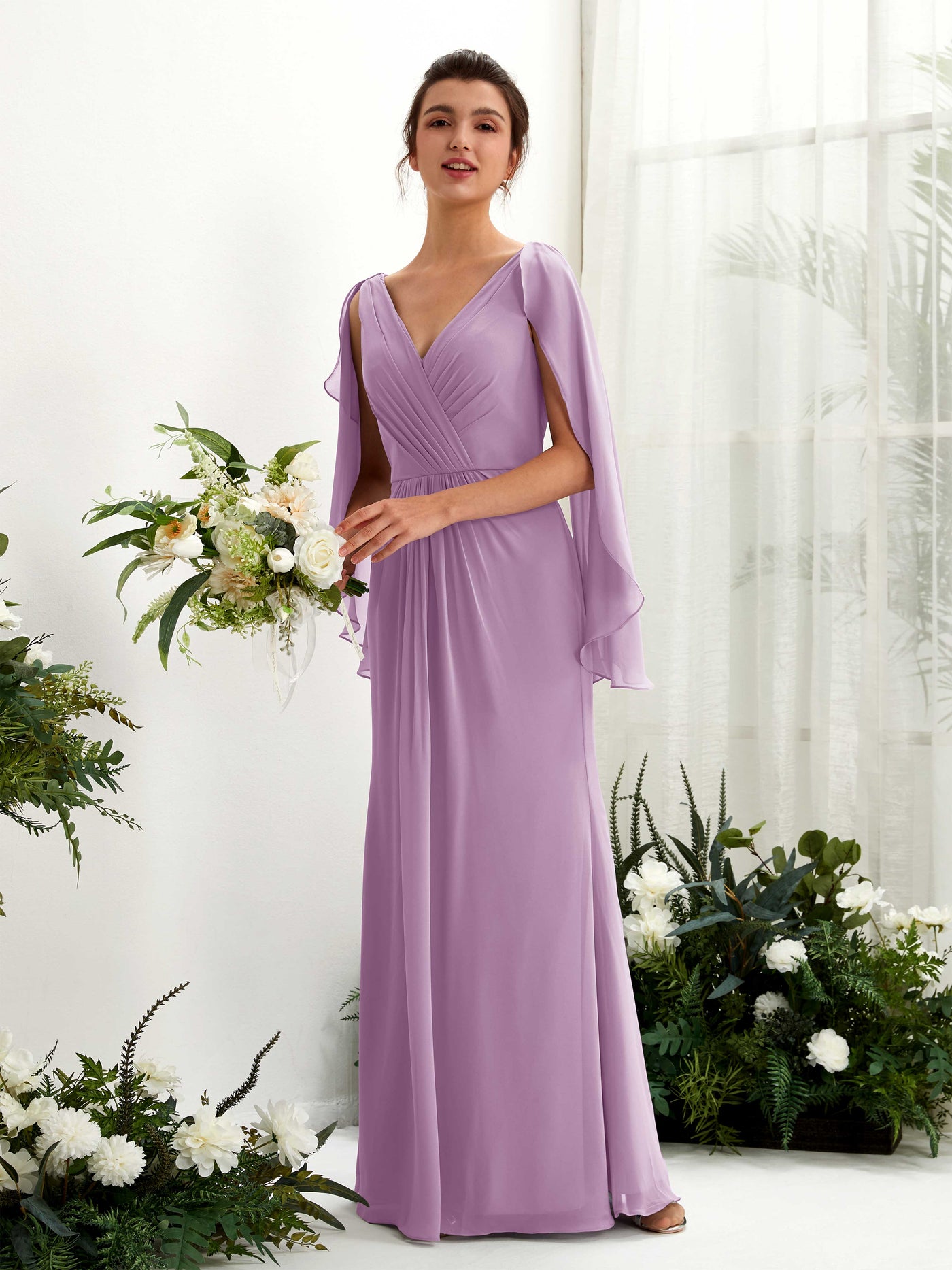 A-line V-neck Chiffon Bridesmaid Dress - Orchid Mist (80220121)#color_orchid-mist