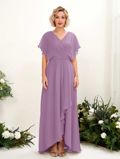 Carlyna Soleil A-Line Orchid Mist Bridesmaid Dress Maxi Short Sleeve V-Neck Dress #color_orchid-mist
