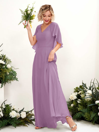 Carlyna Winnie A-Line Orchid Mist Bridesmaid Dress Maxi Short Sleeve V-Neck Dress #color_orchid-mist