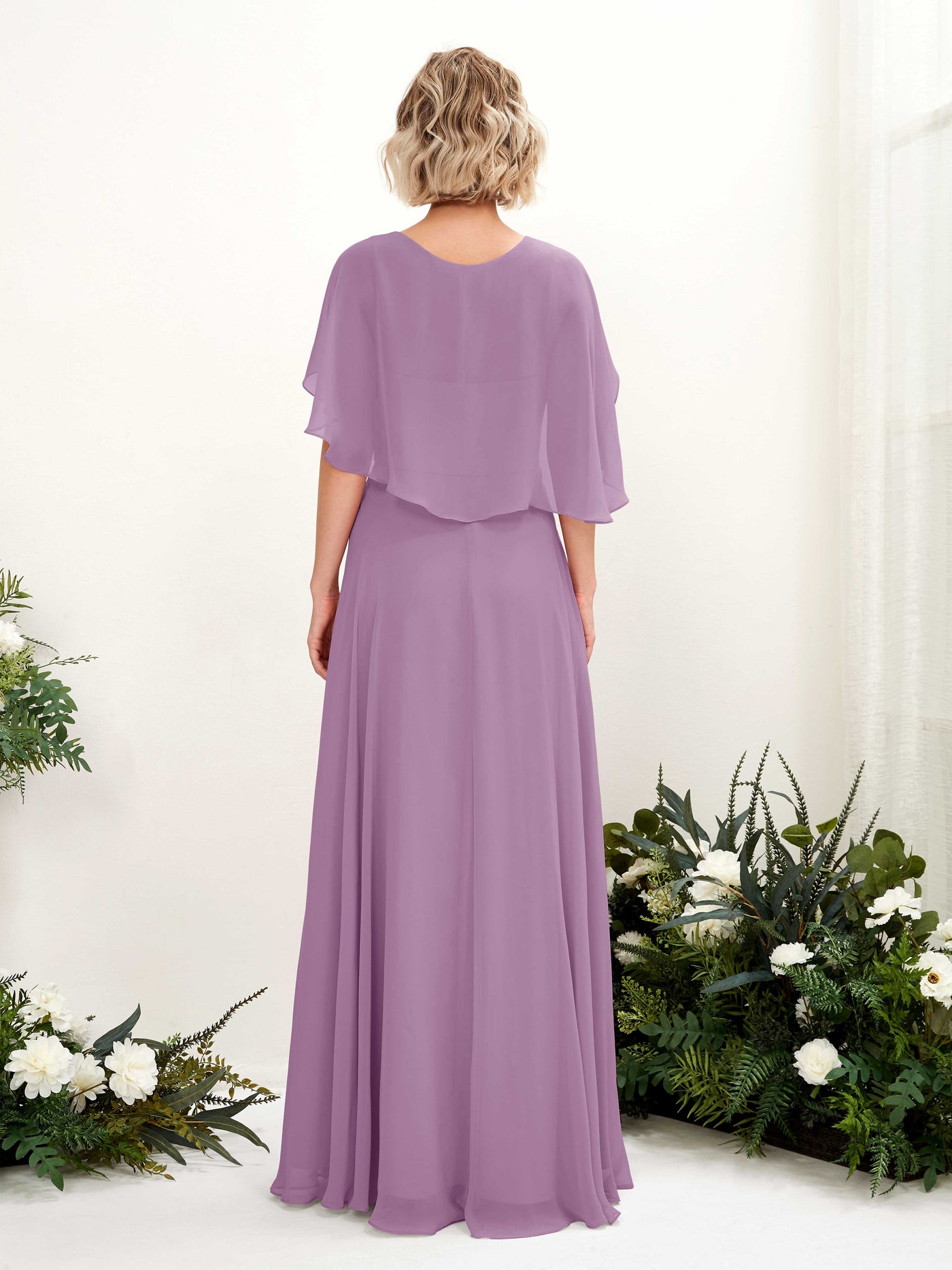 A-line V-neck Short Sleeves Chiffon Bridesmaid Dress - Orchid Mist (81224421)#color_orchid-mist
