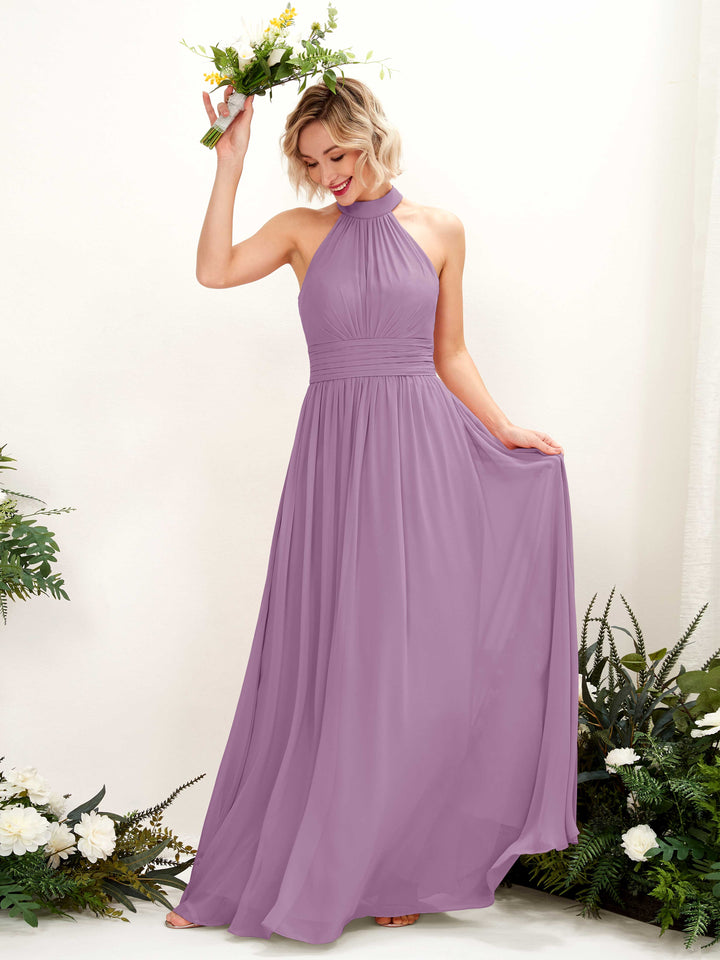 Ball Gown Halter Sleeveless Chiffon Bridesmaid Dress - Orchid Mist (81225321)
