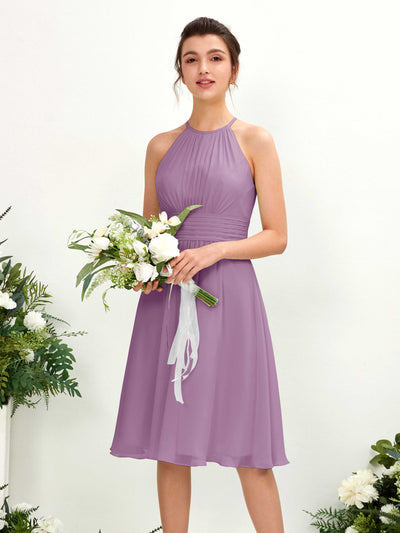Carlyna Cathie A-Line Orchid Mist Bridesmaid Dress Knee-Length Sleeveless Round Neck Dress Front View #color_orchid-mist