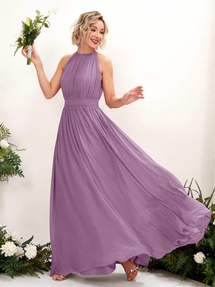Halter Sleeveless Chiffon Bridesmaid Dress - Orchid Mist (81223121)