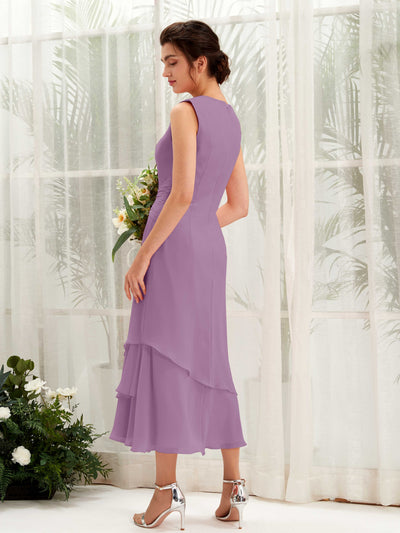 Carlyna Raina Mermaid Orchid Mist Bridesmaid Dress Midi Sleeveless Round Neck Dress #color_orchid-mist