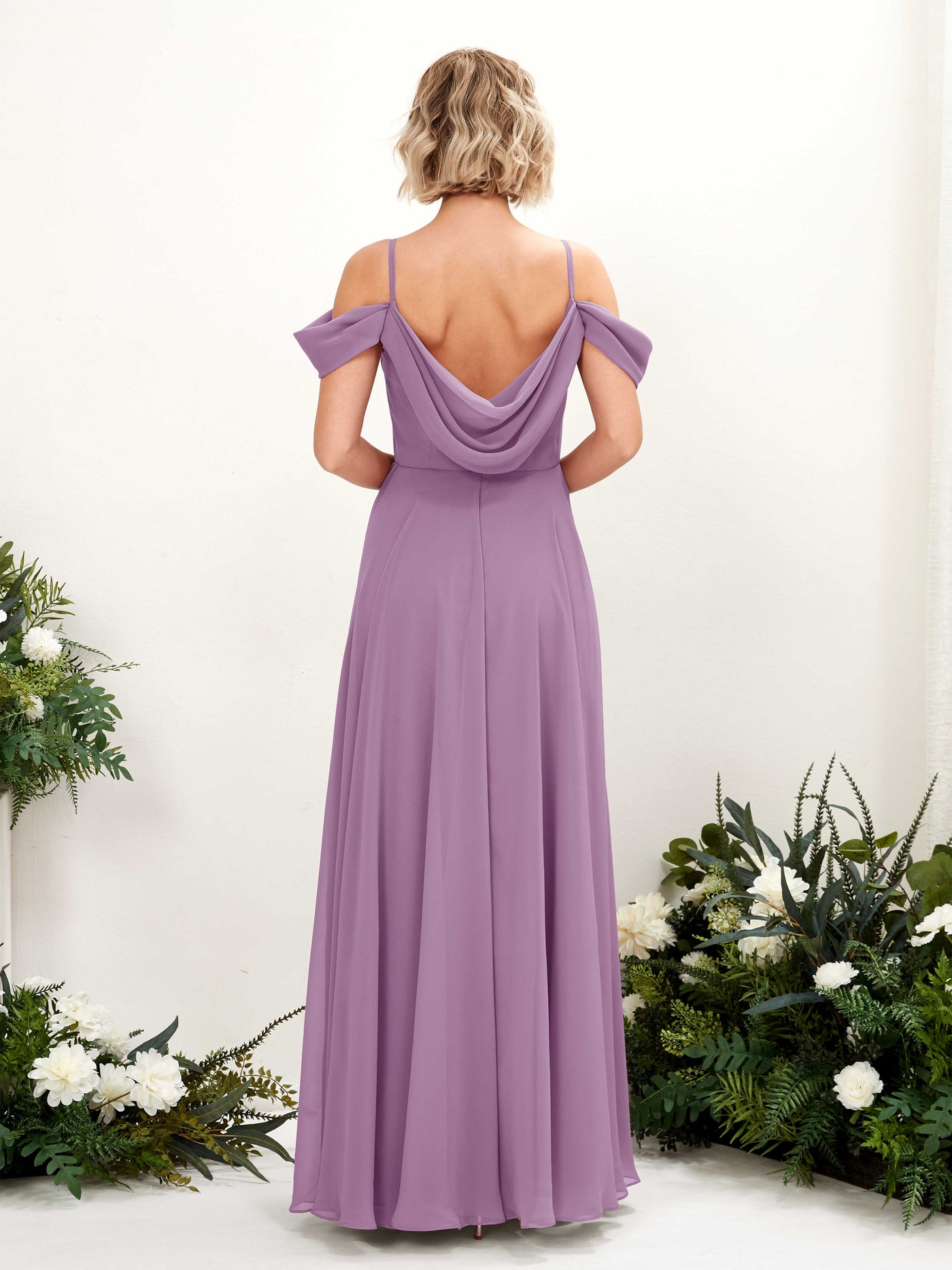 Off Shoulder Straps V-neck Sleeveless Chiffon Bridesmaid Dress - Orchid Mist (81224921)#color_orchid-mist