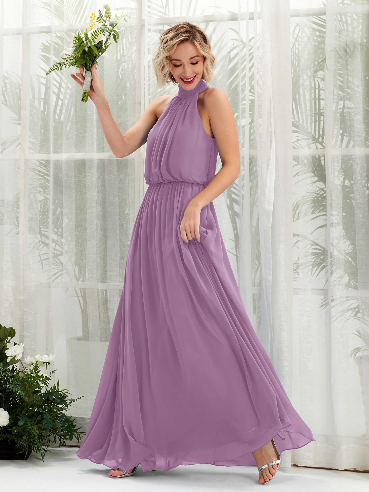 Halter Sleeveless Chiffon Bridesmaid Dress - Orchid Mist (81222921)#color_orchid-mist