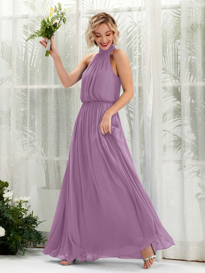 Carlyna Bess A-Line Orchid Mist Bridesmaid Dress Maxi Sleeveless Halter Dress Front View #color_orchid-mist