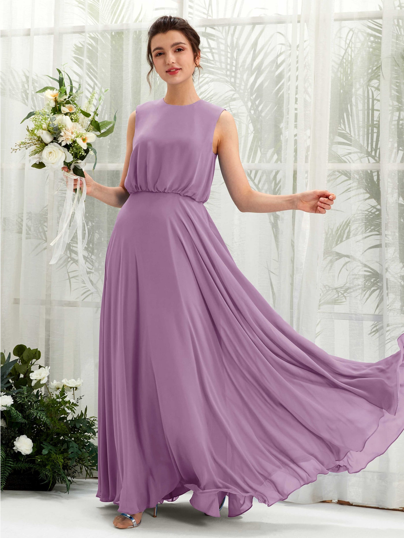 Round Sleeveless Chiffon Bridesmaid Dress - Orchid Mist (81222821)#color_orchid-mist