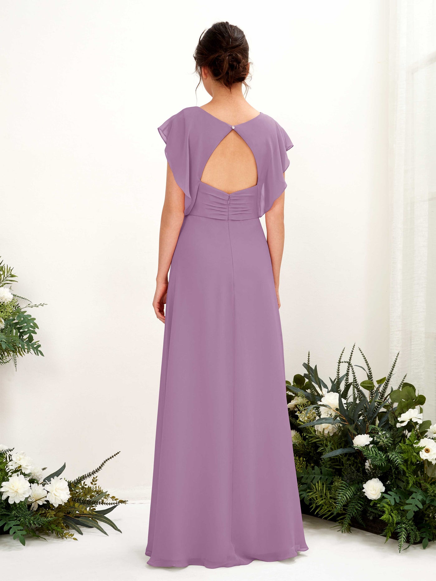 V-neck Cap Sleeves Bridesmaid Dress - Orchid Mist (81225621)#color_orchid-mist