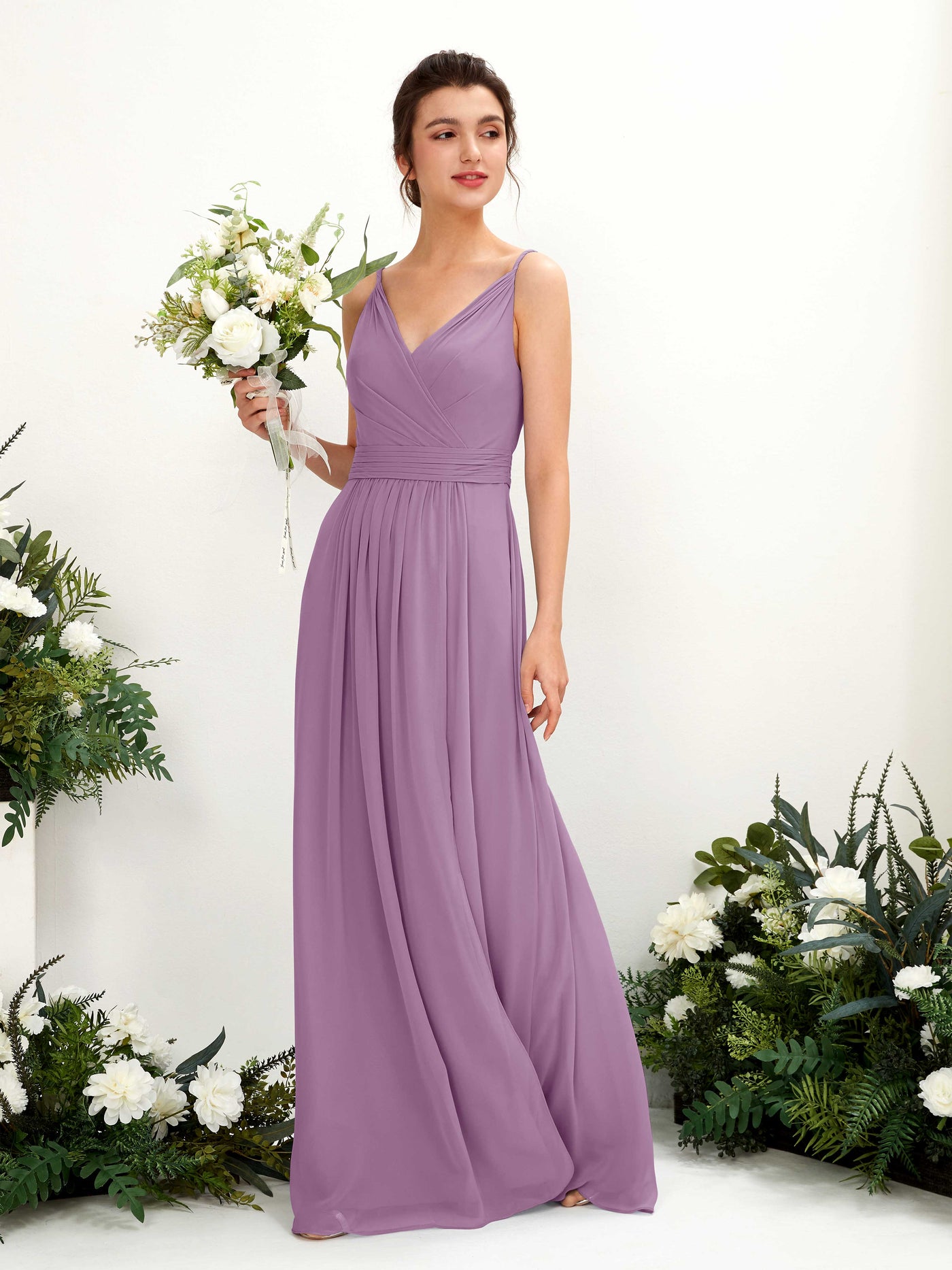 Spaghetti-straps V-neck Sleeveless Bridesmaid Dress - Orchid Mist (81223921)#color_orchid-mist