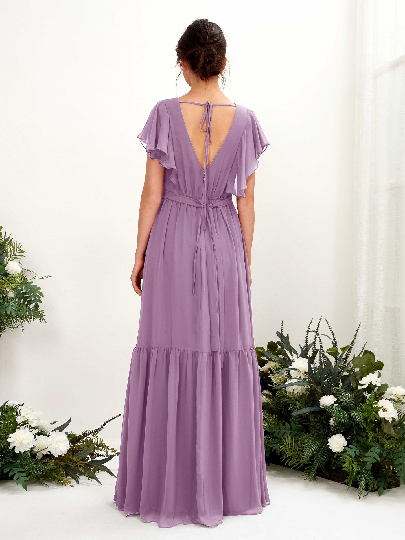 V-neck Cap Sleeves Chiffon Bridesmaid Dress - Orchid Mist (81225921)#color_orchid-mist