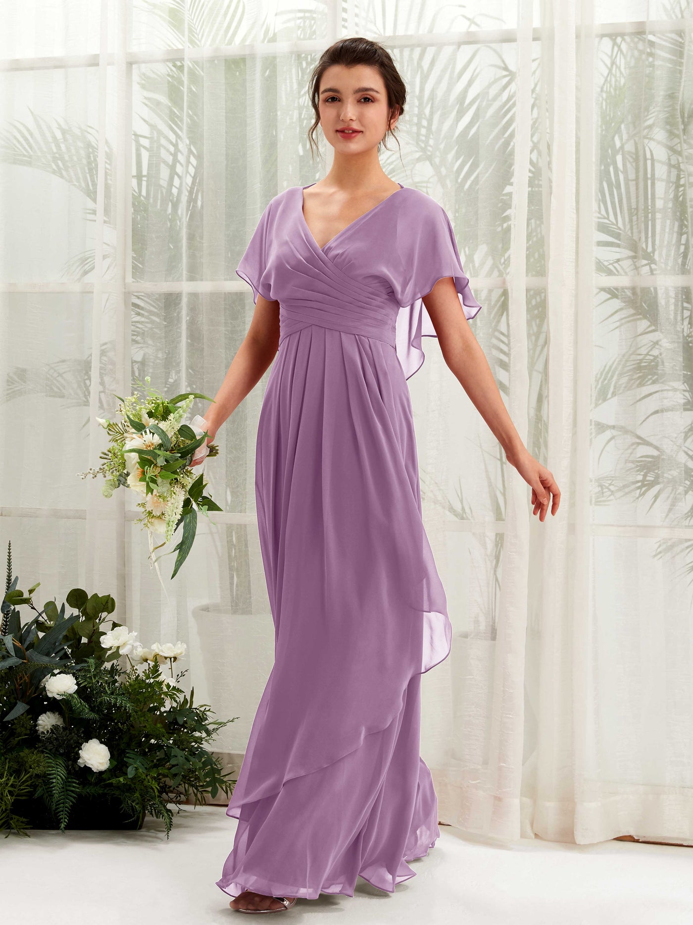 V-neck Short Sleeves Chiffon Bridesmaid Dress - Orchid Mist (81226121)#color_orchid-mist