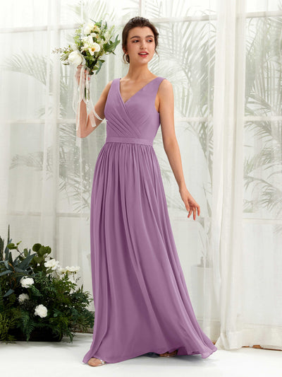 Carlyna Barbara A-Line Orchid Mist Bridesmaid Dress Maxi Sleeveless V-Neck Dress Front View #color_orchid-mist