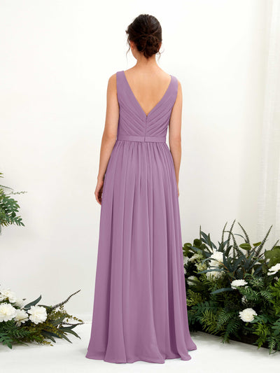 Carlyna Barbara A-Line Orchid Mist Bridesmaid Dress Maxi Sleeveless V-Neck Dress Back View #color_orchid-mist
