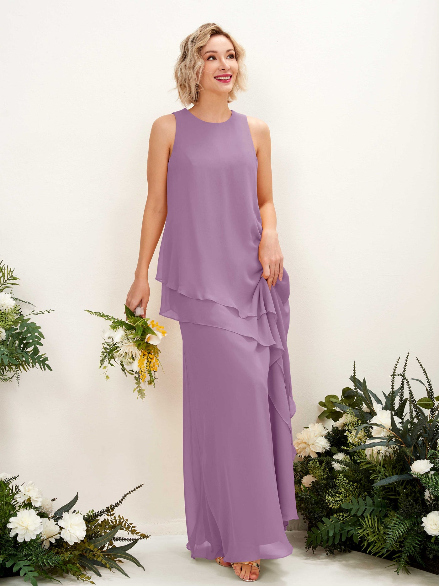 Round Sleeveless Chiffon Bridesmaid Dress - Orchid Mist (81222321)#color_orchid-mist
