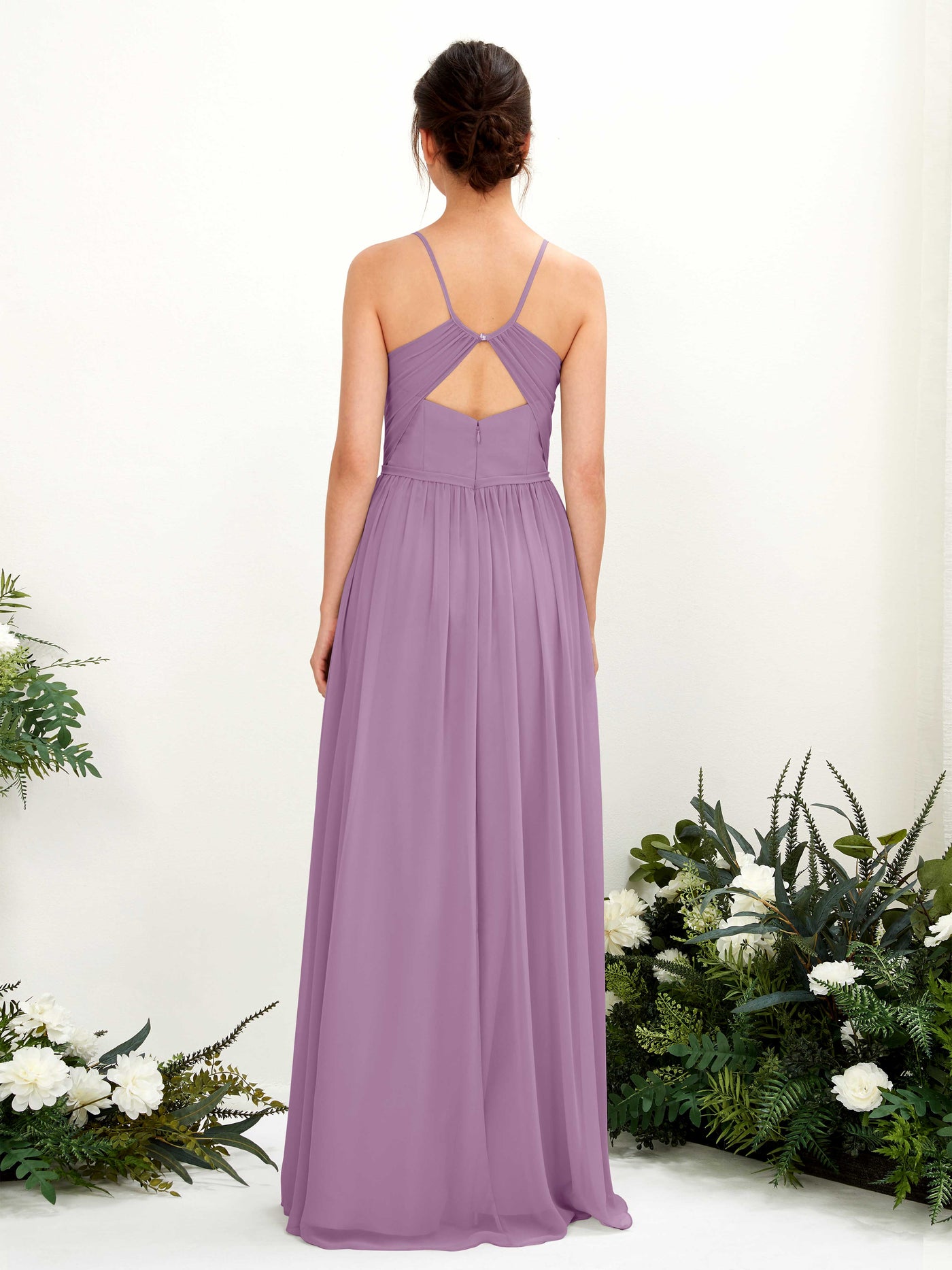 Spaghetti-straps V-neck Chiffon Bridesmaid Dress - Orchid Mist (81221421)#color_orchid-mist