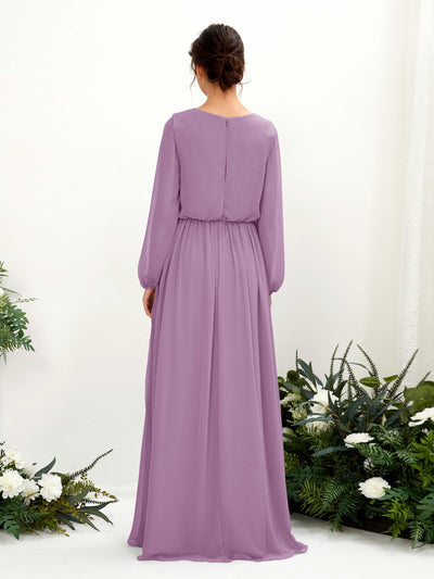 Carlyna Ginny A-Line Orchid Mist Bridesmaid Dress Maxi Long Sleeve V-Neck Back View #color_orchid-mist