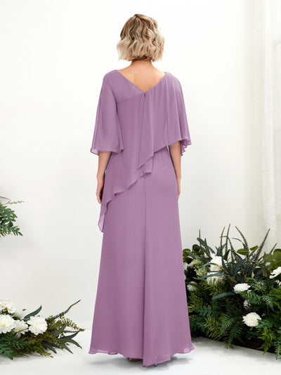Carlyna Violaine A-Line Orchid Mist Bridesmaid Dress Maxi Three Quarter Sleeve V-Neck Dress #color_orchid-mist