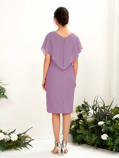Carlyna Vanessa Sheath Orchid Mist Bridesmaid Dress Knee-Length Cap Sleeve V-Neck Dress #color_orchid-mist