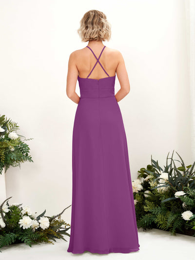 Carlyna Frances A-Line Purple Bridesmaid Dress Maxi Sleeveless Round Neck Dress Back View #color_purple
