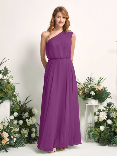 Carlyna Cecily A-Line Purple Bridesmaid Dress Maxi Sleeveless One Shoulder Dress Front View #color_purple