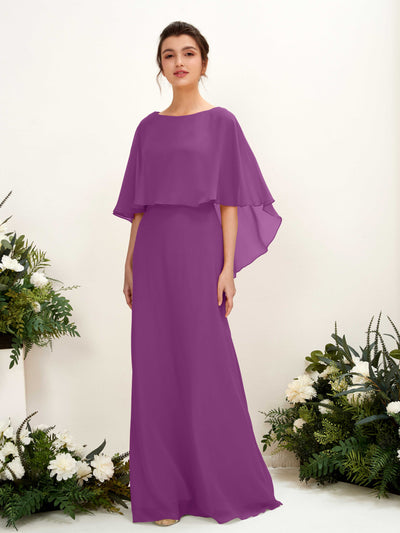 Carlyna Savin Sheath Purple Bridesmaid Dress Maxi Cap Sleeve Boat Neck Dress #color_purple