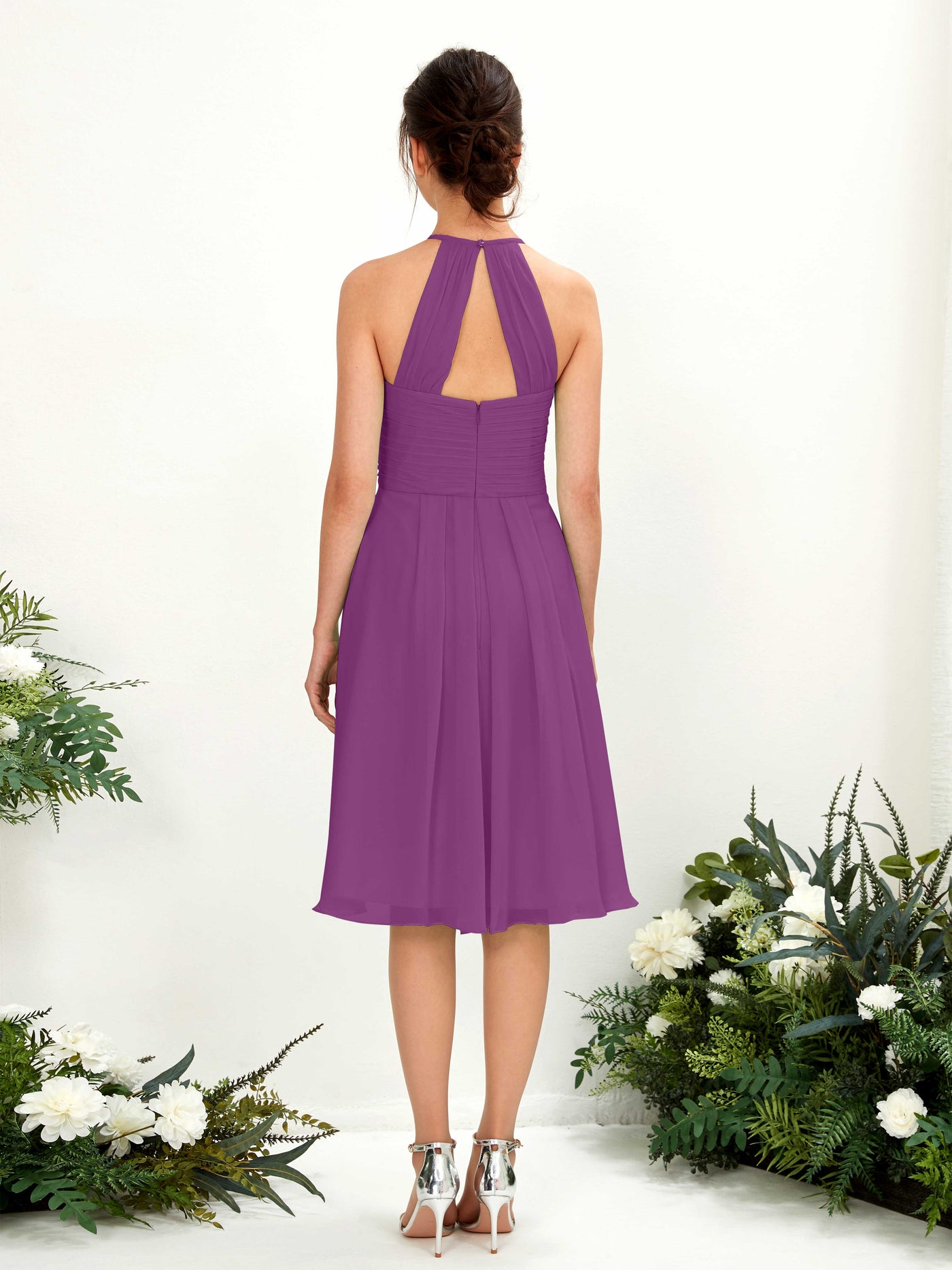A-line Halter Sleeveless Chiffon Bridesmaid Dress - Purple (81220436)#color_purple