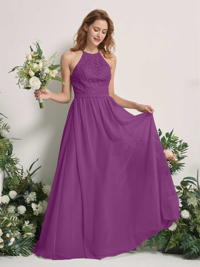 Carlyna Denise A-Line Purple Embroidered Bridesmaid Dress Maxi Sleeveless Round Neck Dress Front View #color_purple
