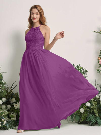 Carlyna Denise A-Line Purple Embroidered Bridesmaid Dress Maxi Sleeveless Round Neck Dress Side View 2 #color_purple