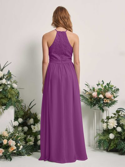 Carlyna Denise A-Line Purple Embroidered Bridesmaid Dress Maxi Sleeveless Round Neck Dress Back View #color_purple