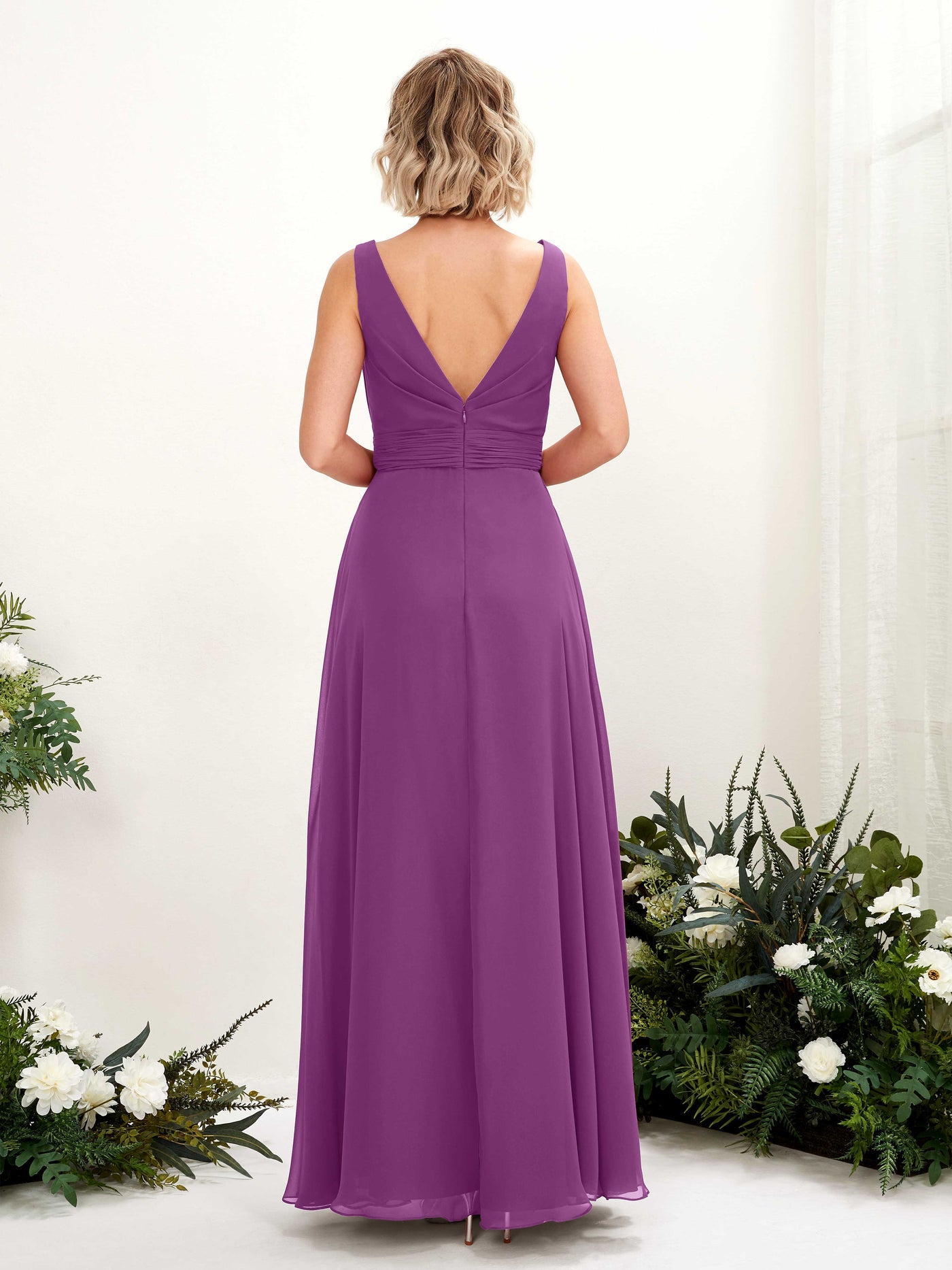 A-line Bateau Sleeveless Chiffon Bridesmaid Dress - Purple (81225836)#color_purple