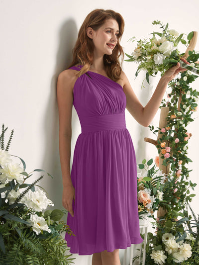 Carlyna Echo A-Line Purple Bridesmaid Dress Knee-Length Sleeveless One Shoulder Dress Side View 2 #color_purple