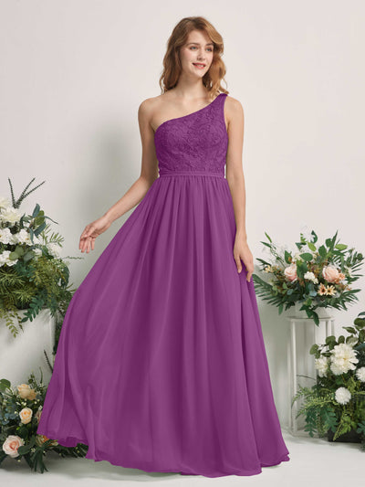 Carlyna Bonita A-Line Purple Embroidered Bridesmaid Dress Maxi Sleeveless One Shoulder Dress Front View #color_purple