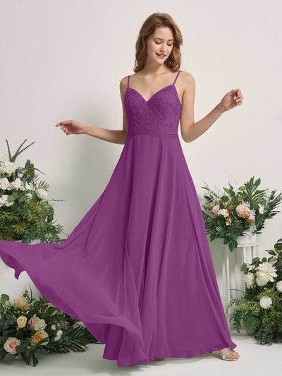 Carlyna Gail A-Line Purple Beaded Bridesmaid Dress Maxi Sleeveless V-Neck Dress Front View #color_purple