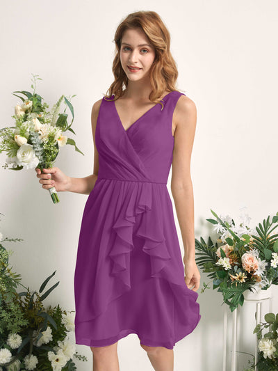 Carlyna Alisha A-Line Purple Bridesmaid Dress Knee-Length Sleeveless V-Neck Dress Side View 2 #color_purple
