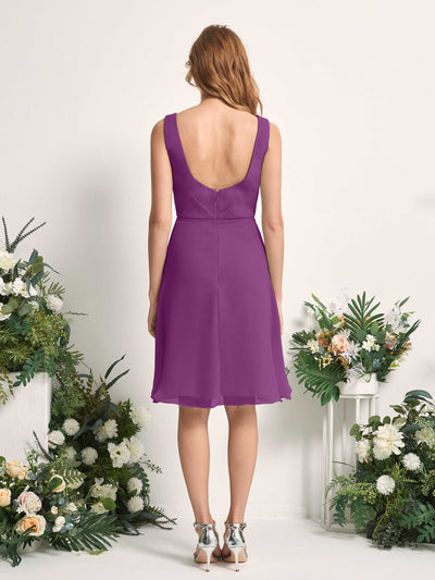 Carlyna Alisha A-Line Purple Bridesmaid Dress Knee-Length Sleeveless V-Neck Dress Back View #color_purple