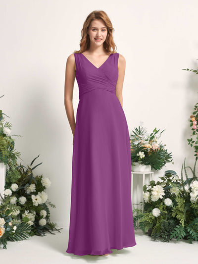 Carlyna June A-Line Purple Bridesmaid Dress Maxi Sleeveless V-Neck Dress #color_purple
