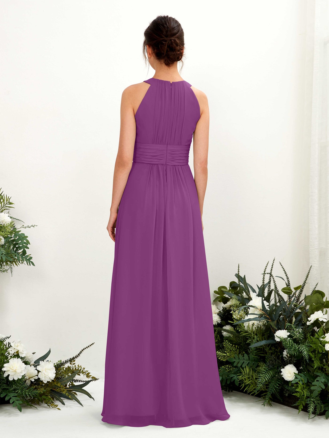 A-line Round Sleeveless Chiffon Bridesmaid Dress - Purple (81221536)#color_purple