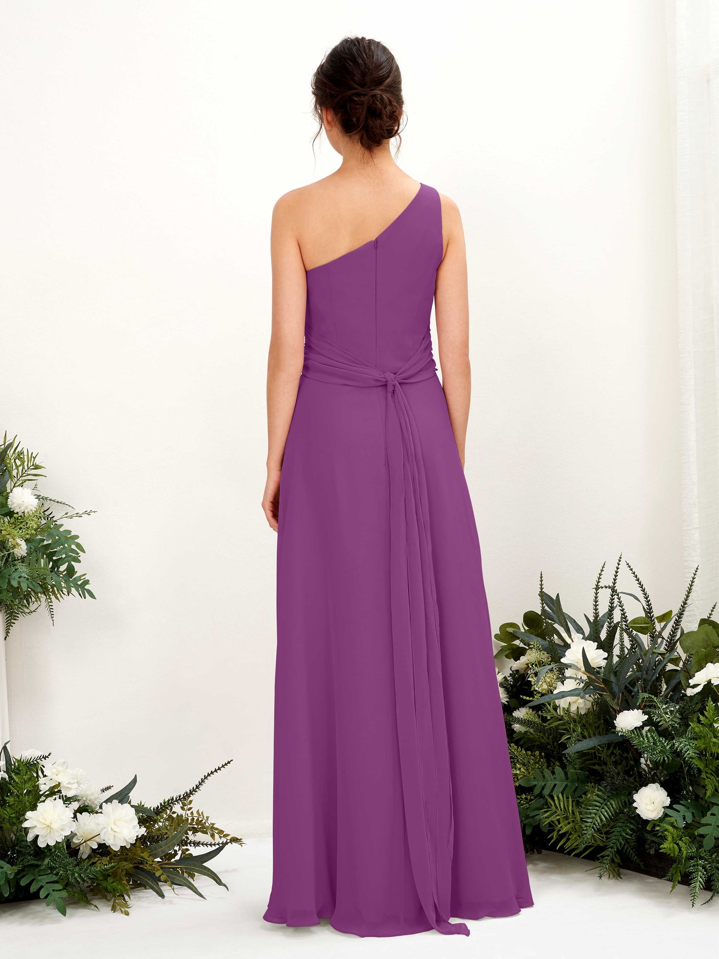 A-line One Shoulder Sleeveless Bridesmaid Dress - Purple (81224736)#color_purple