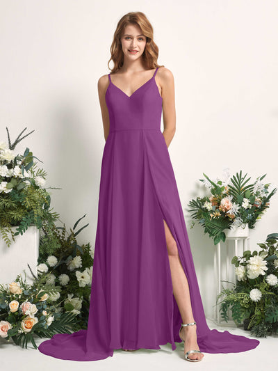 Carlyna Marcia A-Line Purple Bridesmaid Dress Maxi Sleeveless V-Neck Dress #color_purple