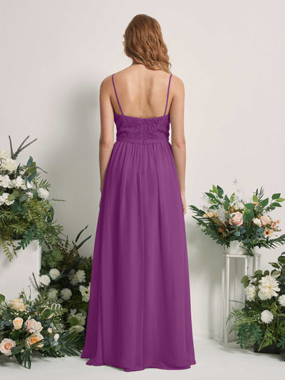 Carlyna Alexandra A-Line Purple Beaded Bridesmaid Dress Maxi Sleeveless V-Neck Dress Back View #color_purple