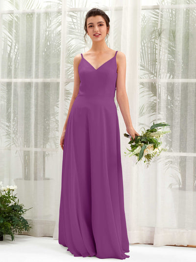 Carlyna Elsa A-Line Purple Bridesmaid Dress Maxi Sleeveless V-Neck Dress Front View #color_purple