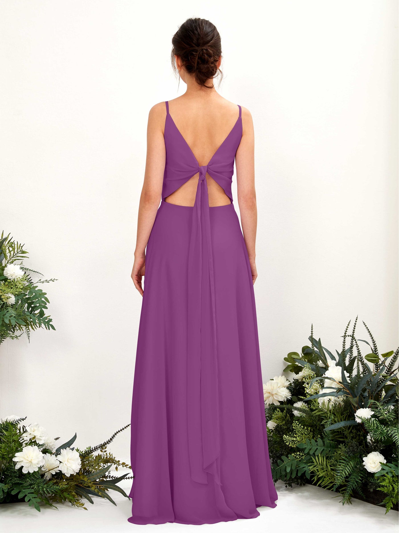 A-line Spaghetti-straps V-neck Sleeveless Chiffon Bridesmaid Dress - Purple (81220636)#color_purple