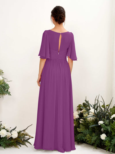 Carlyna Odette A-Line Purple Bridesmaid Dress Maxi Short Sleeve V-Neck Dress #color_purple