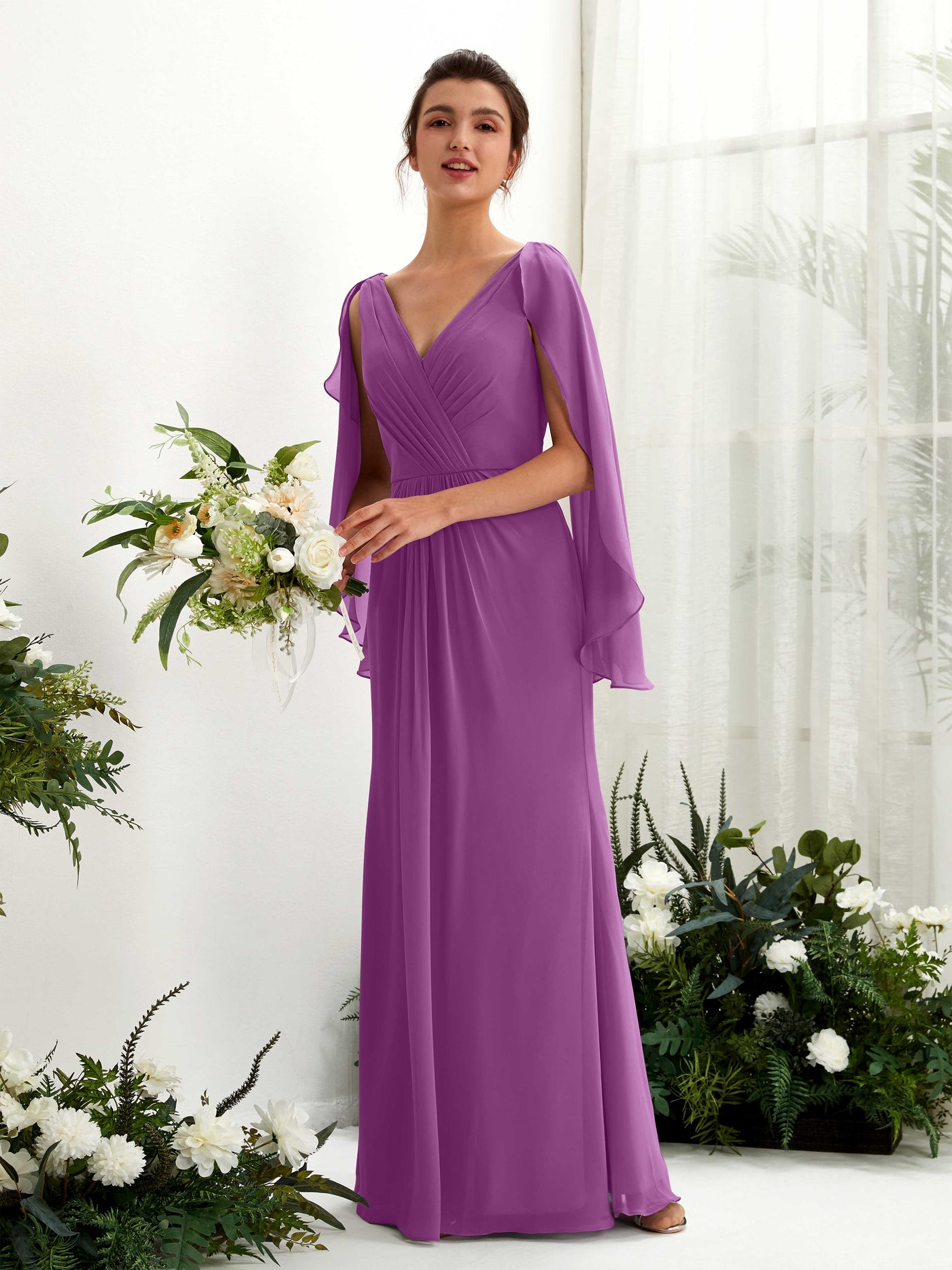 A-line V-neck Chiffon Bridesmaid Dress - Purple (80220136)#color_purple